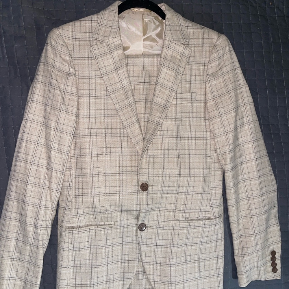 Men's Cream Plaid Blazer and Pants